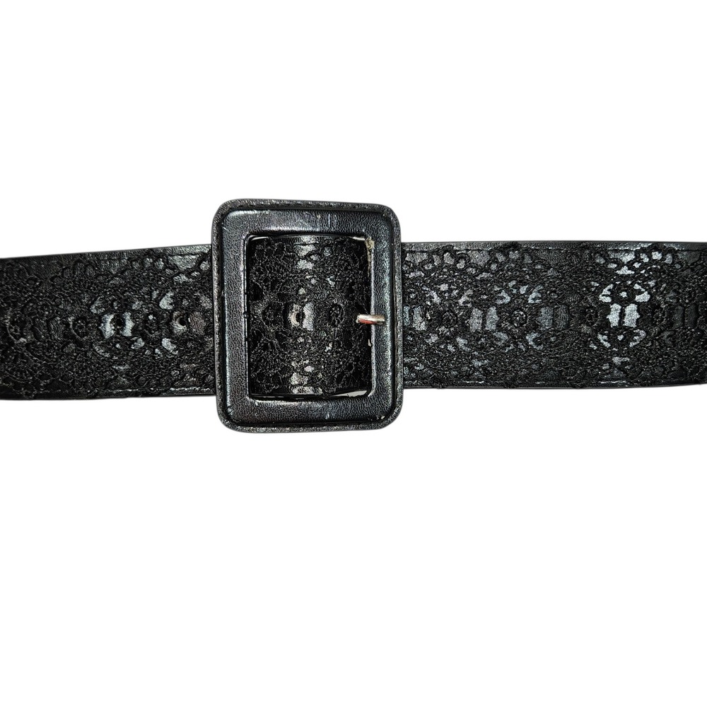 VTG Unbranded Lace Overlay Faux Leather Waist Belt Black Sz XL